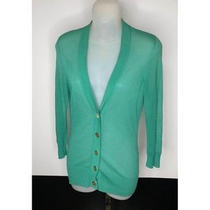 𝅺xs Tory Burch Simone cardigan sheer green multiple minor flaws